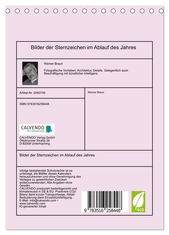 Produktbild: Bilder der Sternzeichen im Ablauf des Jahres (Tischkalender 2026 DIN A5 hoch), CALVENDO Monatskalender