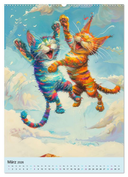 Produktbild: Katzen im expressionistischen Stil (hochwertiger Premium Wandkalender 2026 DIN A2 hoch), Kunstdruck in Hochglanz