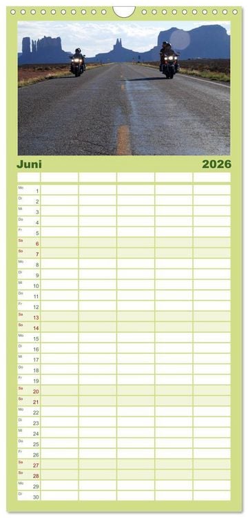Produktbild: Familienplaner 2026 - Born to be Wild - Mit der Harley durch den S&uuml;dwesten der USA mit 5 Spalten (Wandkalender, 21 x 45 cm) CALVENDO