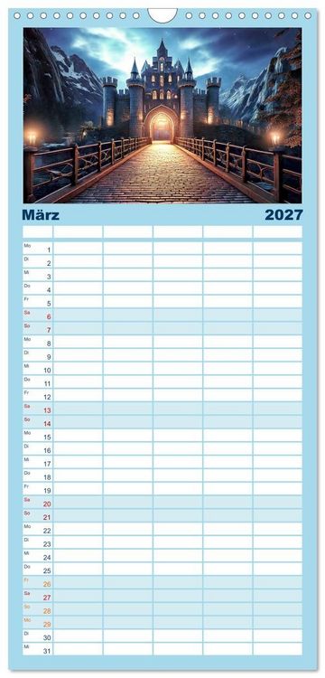 Produktbild: Familienplaner 2027 - Romantische Ritterburgen mit 5 Spalten (Wandkalender, 21 x 45 cm) CALVENDO