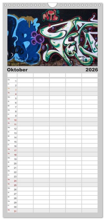 Produktbild: Familienplaner 2026 - Street-Art 2026 mit 5 Spalten (Wandkalender, 21 x 45 cm) CALVENDO