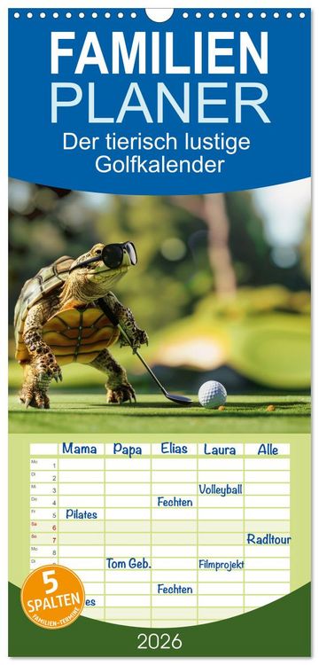 Produktbild: Familienplaner 2026 - Der tierisch lustige Golfkalender mit 5 Spalten (Wandkalender, 21 x 45 cm) CALVENDO