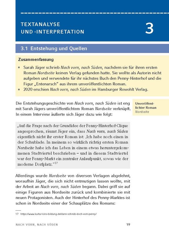 Produktbild: Nach vorn, nach S&uuml;den von Sarah J&auml;ger - Textanalyse und Interpretation