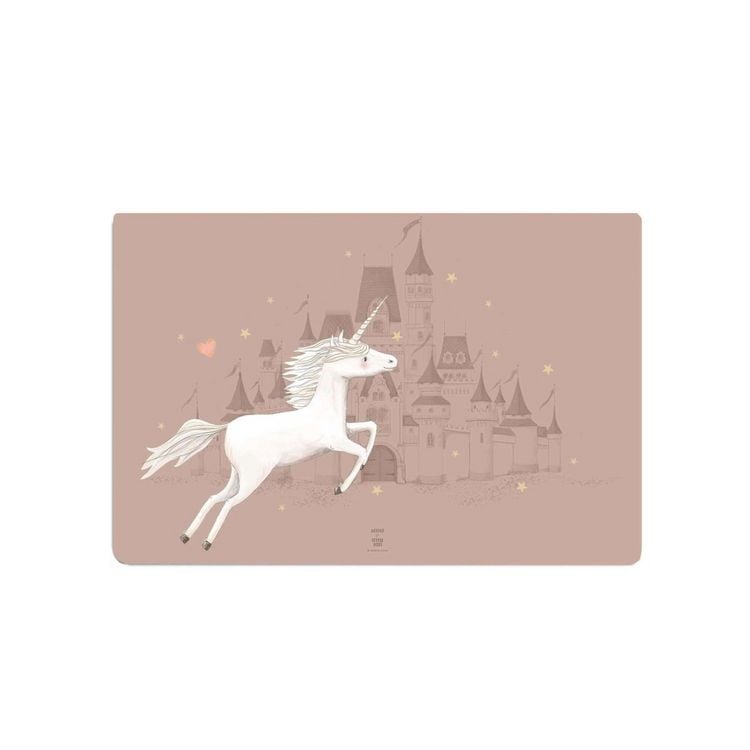 Produktbild: Scriptum Schreibtischunterlage f&uuml;r Kinder Schloss mit Einhorn altrosa - 60 x 40 cm, aus premium Vinyl