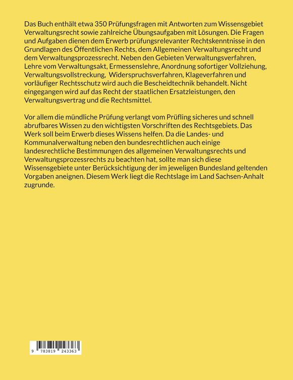 Produktbild: Pr&uuml;fungsfragen und &Uuml;bungsaufgaben zum Verwaltungsrecht
