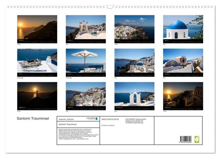 Produktbild: Santorin Trauminsel (Wandkalender 2026 DIN A2 quer), CALVENDO Monatskalender