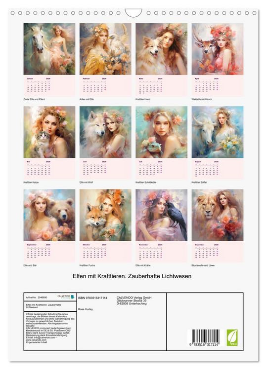 Produktbild: Elfen mit Krafttieren. Zauberhafte Lichtwesen (Wandkalender 2026 DIN A3 hoch), CALVENDO Monatskalender