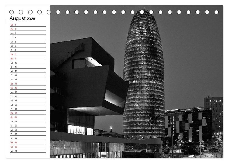Produktbild: Barcelona Schwarz / Wei&szlig; Impressionen (Tischkalender 2026 DIN A5 quer), CALVENDO Monatskalender