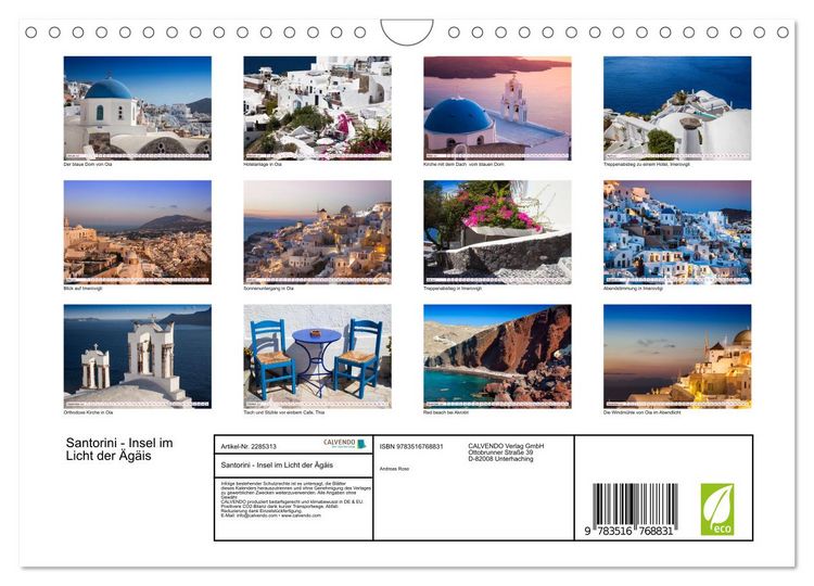 Produktbild: Santorini - Insel im Licht der &Auml;g&auml;is (Wandkalender 2027 DIN A4 quer), CALVENDO Monatskalender