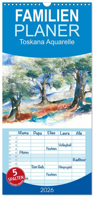 Produktbild: Familienplaner 2026 - Toskana Aquarelle mit 5 Spalten (Wandkalender, 21 x 45 cm) CALVENDO