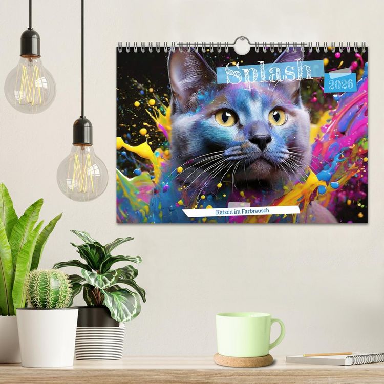 Produktbild: Splash - Katzen im Farbrausch (Wandkalender 2026 DIN A4 quer), CALVENDO Monatskalender