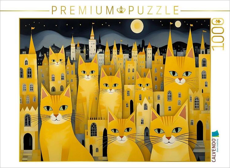 Produktbild: CALVENDO Puzzle Katzen - Schnurren unterm Sternenhimmel | 1000 Teile Lege-Gr&ouml;&szlig;e 64x48cm Foto-Puzzle f&uuml;r gl&uuml;ckliche Stunden