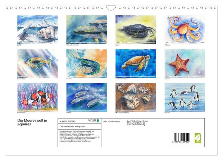 Produktbild: Die Meereswelt in Aquarell (Wandkalender 2027 DIN A3 quer), CALVENDO Monatskalender