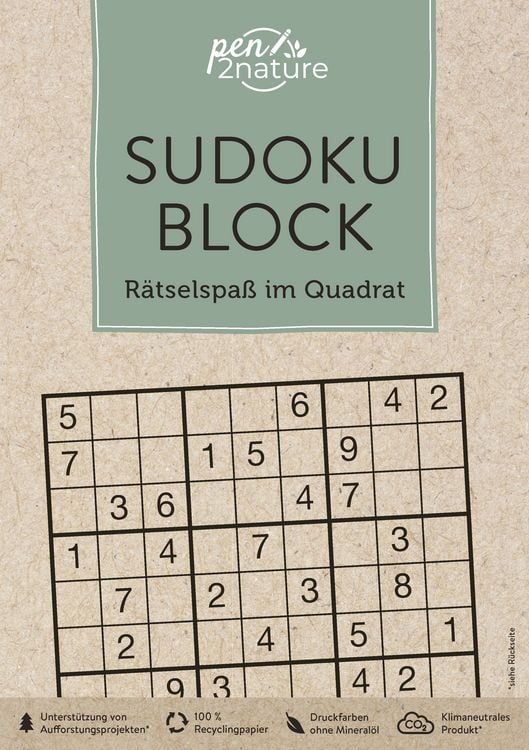 Produktbild: Sudoku-Block: Rätselspaß im Quadrat. 192 Sudokus in 3 Schwierigkeitsstufen