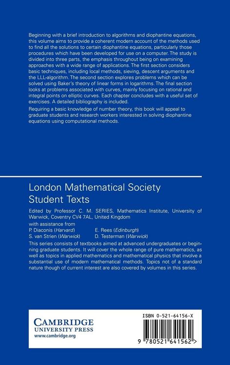 Produktbild: The Algorithmic Resolution of Diophantine Equations