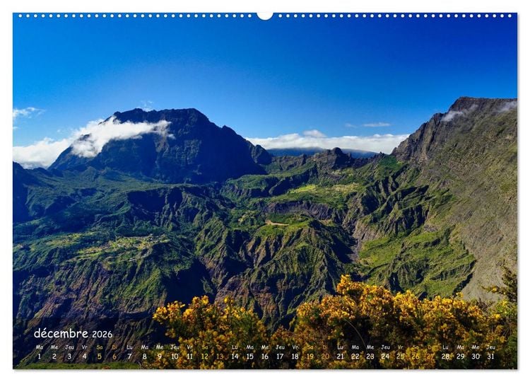 Produktbild: La R&egrave;union - C&ocirc;tes fantastiques et paysage montagneux (Calendrier mural 2026 DIN A2 vertical) calendrier de bureau
