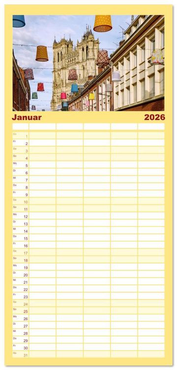 Produktbild: Familienplaner 2026 - Amiens. Die leise Sch&ouml;nheit Nordfrankreichs mit 5 Spalten (Wandkalender, 21 x 45 cm) CALVENDO