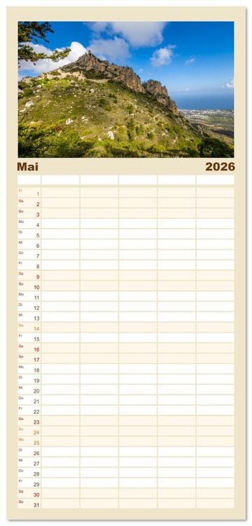 Produktbild: Familienplaner 2026 - Urlaubsparadies in Nordzypern mit 5 Spalten (Wandkalender, 21 x 45 cm) CALVENDO
