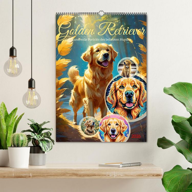 Produktbild: Golden Retriever. Kunstvolle Portr&auml;ts des beliebten Hundes (Wandkalender 2026 DIN A2 hoch), CALVENDO Monatskalender