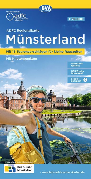 Produktbild: BVA ADFC Regionalkarte M&uuml;nsterland, mit Knotenpunkten 1:75.000