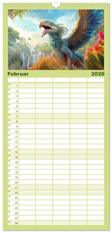 Produktbild: Familienplaner 2026 - Urzeittiere - KI-Fantasiebilder mit 5 Spalten (Wandkalender, 21 x 45 cm) CALVENDO