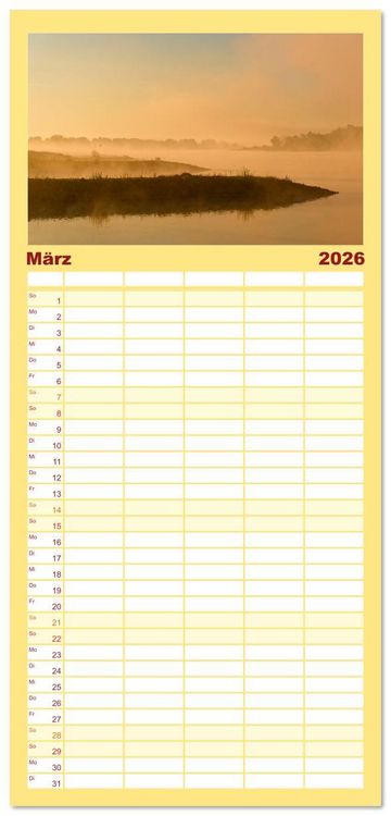 Produktbild: Familienplaner 2026 - Flusslandschaft Elbe mit 5 Spalten (Wandkalender, 21 x 45 cm) CALVENDO