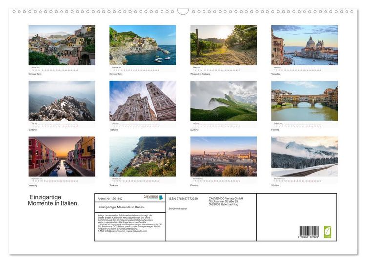 Produktbild: Einzigartige Momente in Italien. (Wandkalender 2026 DIN A2 quer), CALVENDO Monatskalender