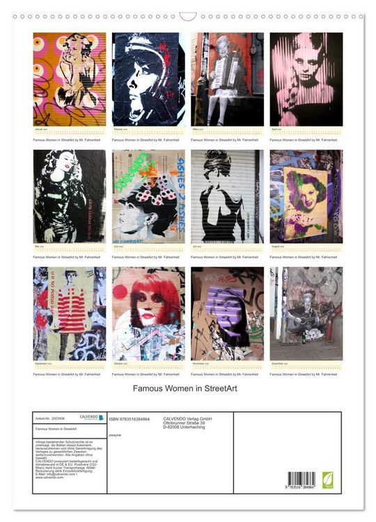 Produktbild: Famous Women in StreetArt (Wandkalender 2026 DIN A2 hoch), CALVENDO Monatskalender