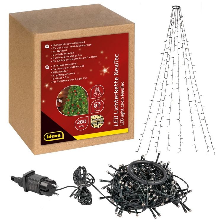 Produktbild: Idena Lichterkette NewTec Weihnachtsbaum-&Uuml;berwurf 280 LED warmwei&szlig; f&uuml;r Innen & Au&szlig;en