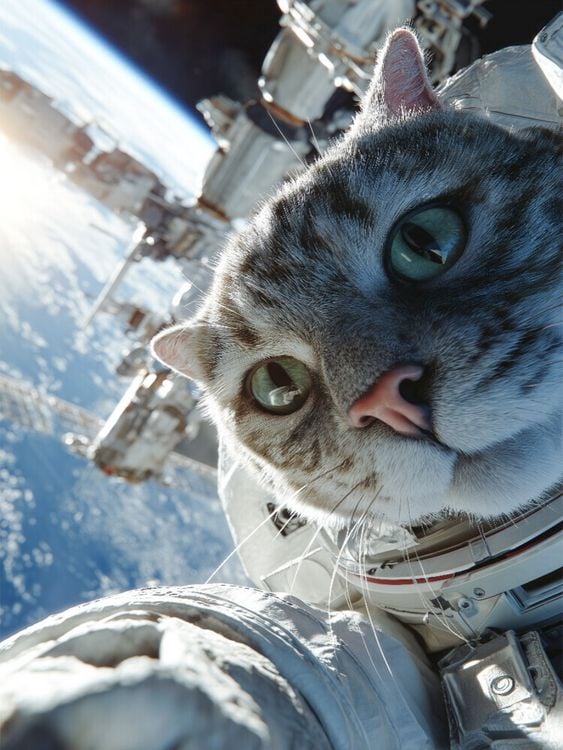 Produktbild: CALVENDO Puzzle Katze als Astronaut vor Raumstation im Weltall | 1000 Teile Lege-Gr&ouml;&szlig;e 64x48cm Foto-Puzzle f&uuml;r gl&uuml;ckliche Stunden