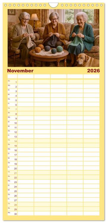 Produktbild: Familienplaner 2026 - Stricken und Wolle mit 5 Spalten (Wandkalender, 21 x 45 cm) CALVENDO