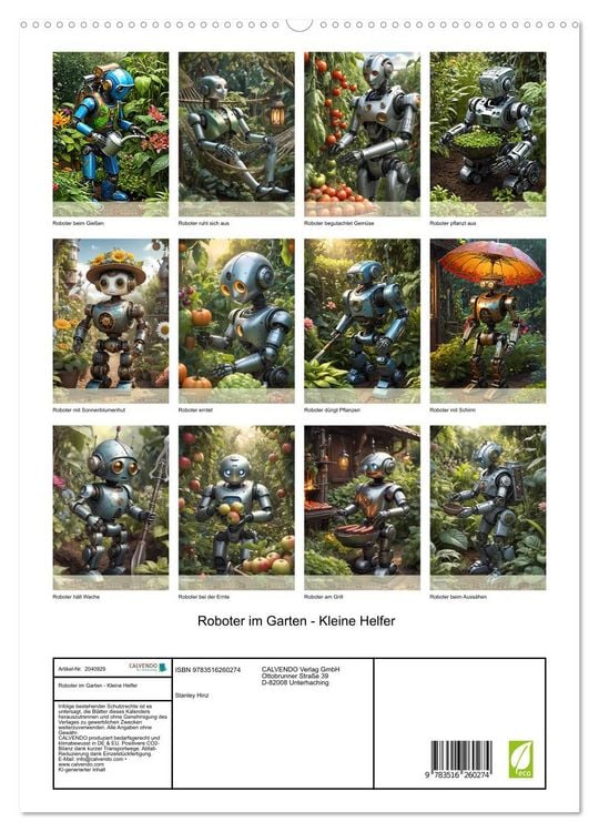 Produktbild: Roboter im Garten - Kleine Helfer (hochwertiger Premium Wandkalender 2026 DIN A2 hoch), Kunstdruck in Hochglanz