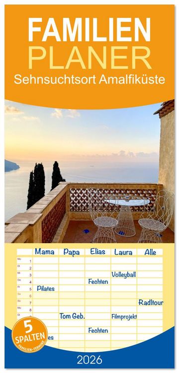 Produktbild: Familienplaner 2026 - Sehnsuchtsort Amalfik&uuml;ste mit 5 Spalten (Wandkalender, 21 x 45 cm) CALVENDO