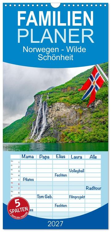 Produktbild: Familienplaner 2027 - Norwegen - Wilde Sch&ouml;nheit mit 5 Spalten (Wandkalender, 21 x 45 cm) CALVENDO