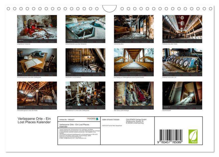 Produktbild: Verlassene Orte - Ein Lost Places Kalender (Wandkalender 2026 DIN A4 quer), CALVENDO Monatskalender