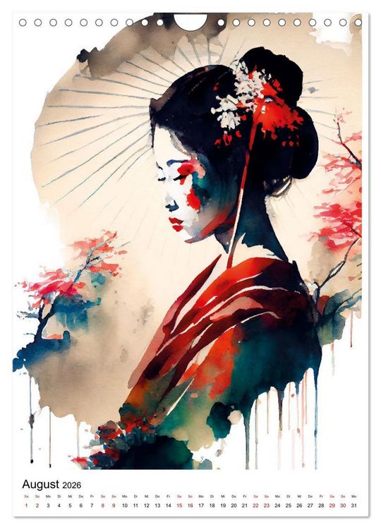 Produktbild: Geisha Aquarelle - Japanische Kulturdamen, Landschaft und Sakura (Wandkalender 2026 DIN A4 hoch), CALVENDO Monatskalender