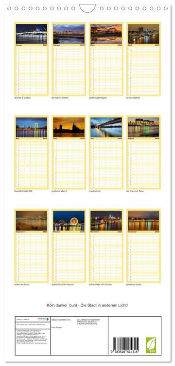 Produktbild: Familienplaner 2026 - K&ouml;ln dunkel bunt - Die Stadt in anderem Licht! mit 5 Spalten (Wandkalender, 21 x 45 cm) CALVENDO