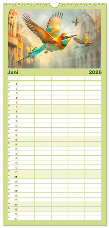 Produktbild: Familienplaner 2026 - Farbenfrohe Fantasiev&ouml;gel mit 5 Spalten (Wandkalender, 21 x 45 cm) CALVENDO
