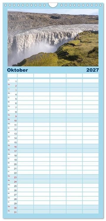 Produktbild: Familienplaner 2027 - Island - Gletscher, Wasserf&auml;lle, Hei&szlig;e Quellen mit 5 Spalten (Wandkalender, 21 x 45 cm) CALVENDO