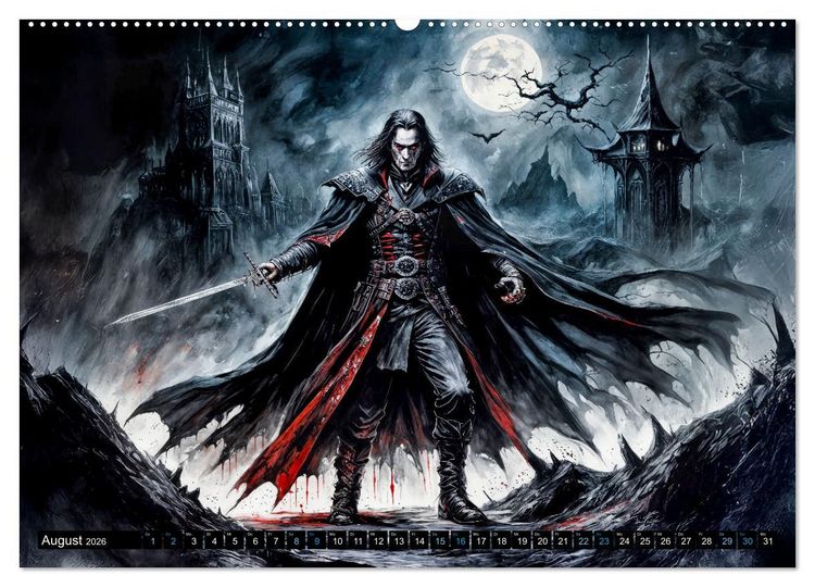 Produktbild: Finsternis der Vampire - Mystischer d&uuml;sterer Fantasy Kalender (Wandkalender 2026 DIN A2 quer), CALVENDO Monatskalender