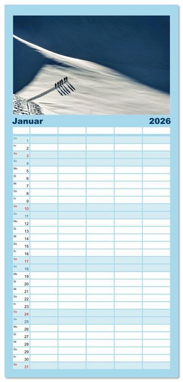 Produktbild: Familienplaner 2026 - Skimountaineering - Erobere die Berge im Winter mit 5 Spalten (Wandkalender, 21 x 45 cm) CALVENDO
