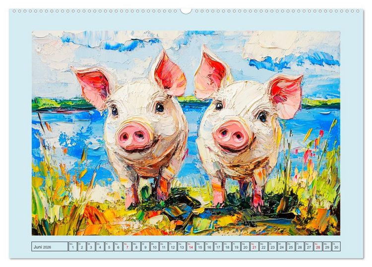 Produktbild: Lustiges Borstenvieh. Zauberhafte Schweinchen im &Ouml;lgem&auml;lde-Stil (Wandkalender 2026 DIN A2 quer), CALVENDO Monatskalender