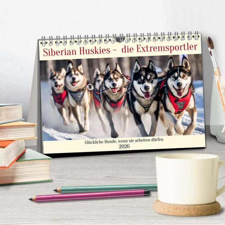 Produktbild: Siberian Huskies - die Extremsportler (Tischkalender 2026 DIN A5 quer), CALVENDO Monatskalender