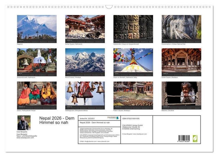 Produktbild: Nepal 2026 - Dem Himmel so nah (Wandkalender 2026 DIN A2 quer), CALVENDO Monatskalender