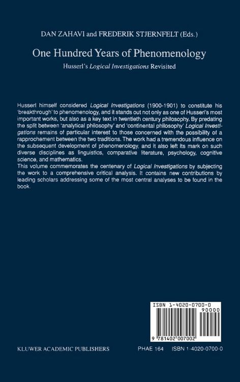 Produktbild: One Hundred Years of Phenomenology