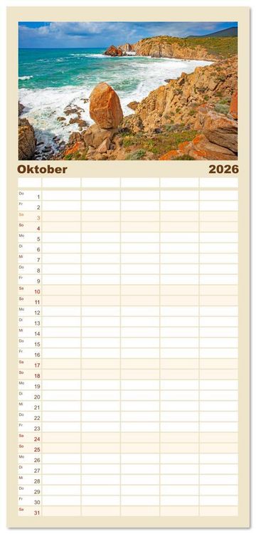 Produktbild: Familienplaner 2026 - Sardinien Insel mit Meerblick mit 5 Spalten (Wandkalender, 21 x 45 cm) CALVENDO