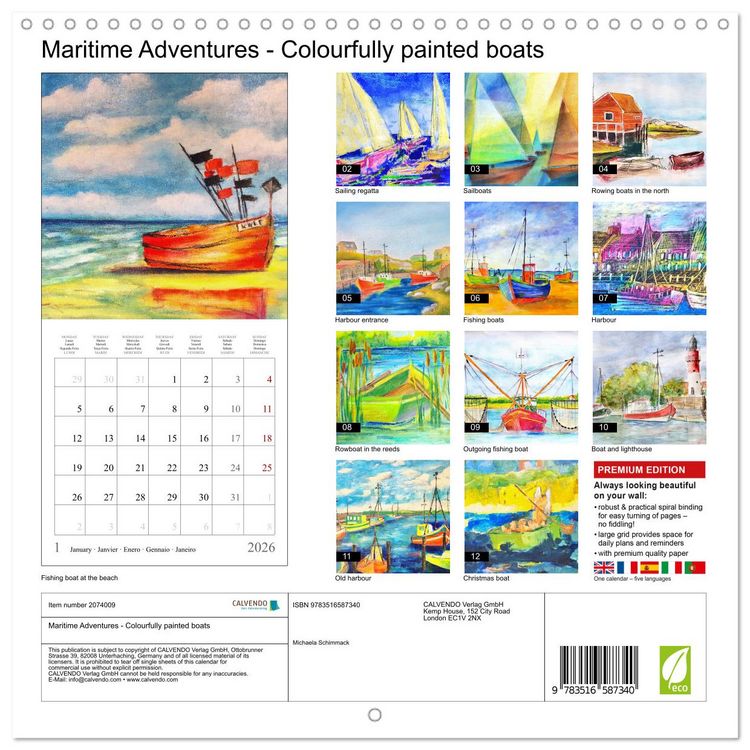 Produktbild: Maritime Adventures - Colourfully painted boats (Wall Calendar 2026 12 &times; 12 Inch) CALVENDO 12 Month Wall Calendar