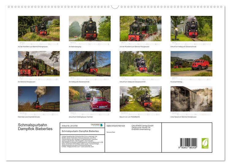 Produktbild: Schmalspurbahn Dampflok Bieberlies (hochwertiger Premium Wandkalender 2026 DIN A2 quer), Kunstdruck in Hochglanz