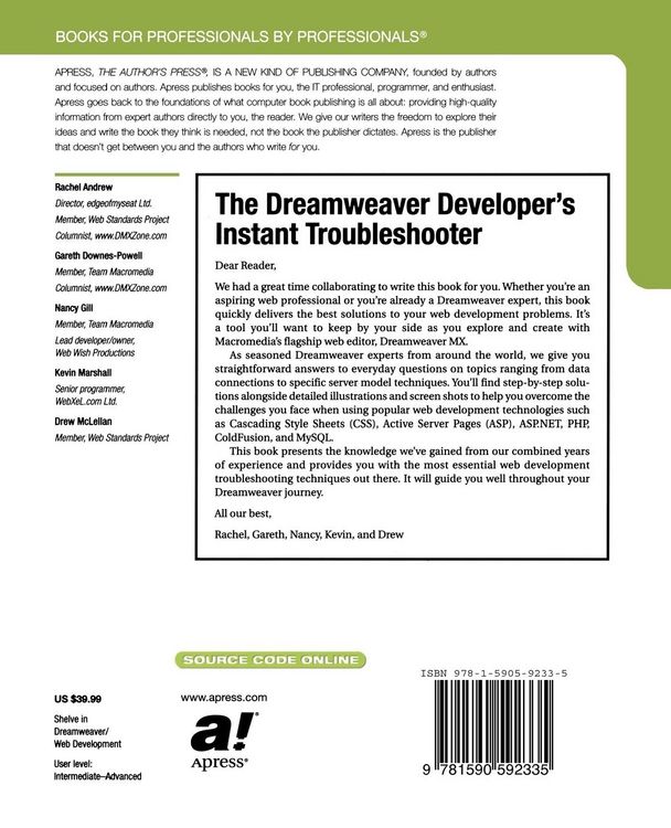 Produktbild: The Dreamweaver Developer's Instant Troubleshooter