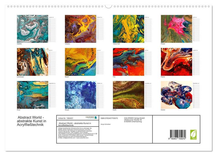 Produktbild: Abstract World - abstrakte Kunst in Acrylflie&szlig;technik (hochwertiger Premium Wandkalender 2026 DIN A2 quer), Kunstdruck in Hochglanz